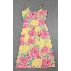 VTG Lilly Pulitzer Silk Shift Dress Women's 2 Pink Floral Butterfly‎ Sleeveless